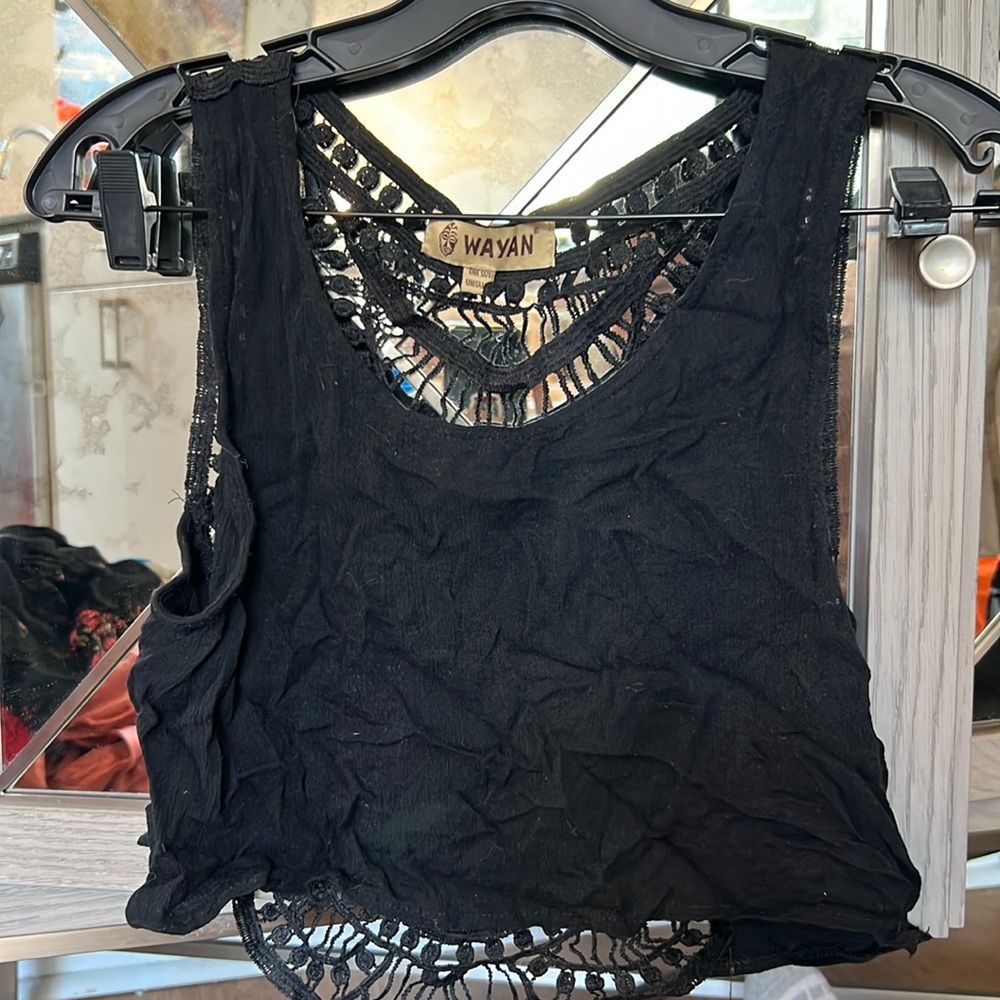 Wayan Black Tank with Crochet Back